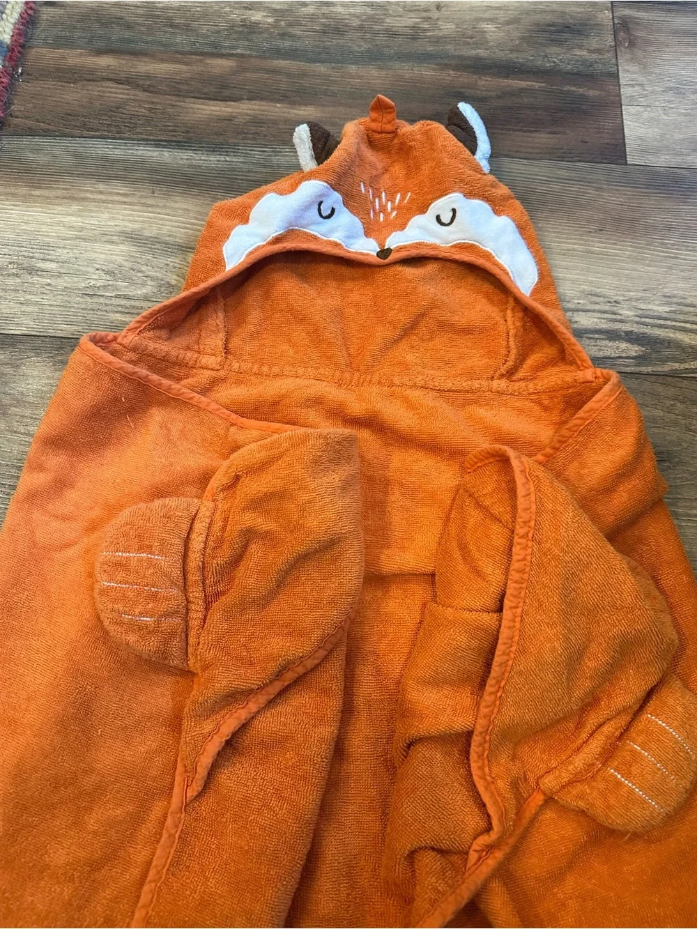 Fox Hooded Baby and Toddler Towels in Orange and Cream 100% Cotton